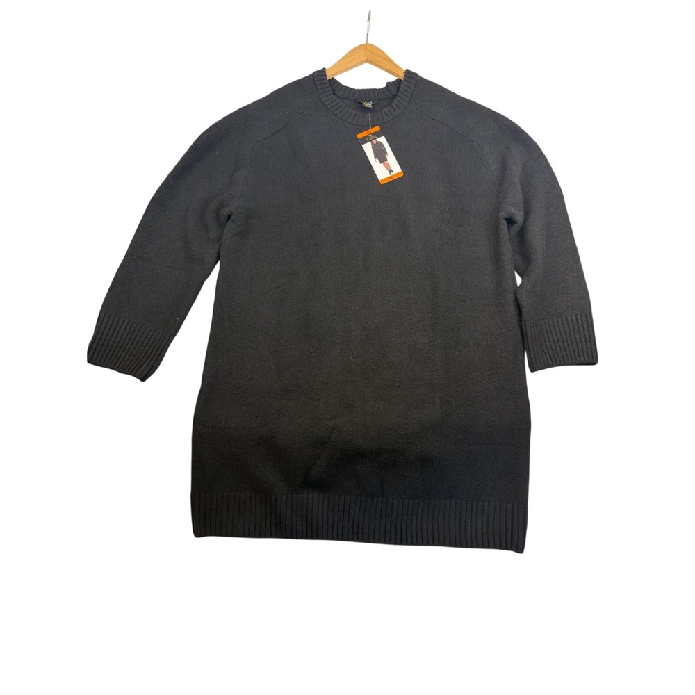 Dalia Black Crewneck Knit Sweater Dress XXL Wool Blend Long Sleeve Raglan
